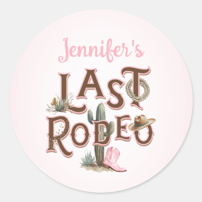 Pegatina Redonda Cowgirl Last Rodeo Bachelorette (Anverso)