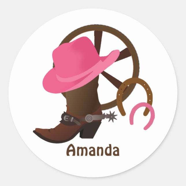 Pegatina Redonda Cowgirl personalizada (Anverso)