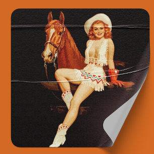 Pegatina Redonda Cowgirl Pin Up