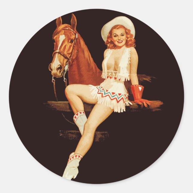 Pegatina Redonda Cowgirl Pin Up (Anverso)