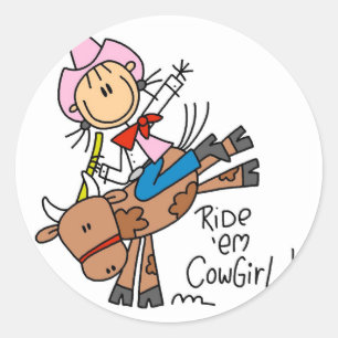 Pegatina Redonda Cowgirl Riding Bull Tshirts y regalos