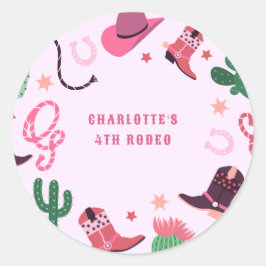 Pegatina Redonda Cowgirl Rodeo Western Birday Party