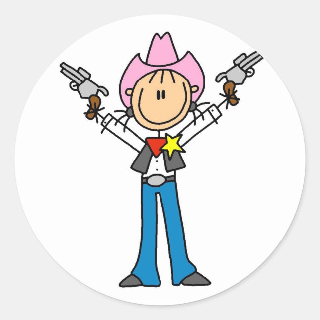 Pegatina Redonda Cowgirl Sheriff Tshirts (Anverso)