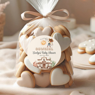 Pegatina Redonda Cowgirl Western Chica Ranch Cactus Baby Shower