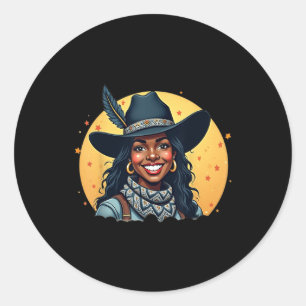 Pegatina Redonda Cowgirl Western Rodeo Melanin History Texas Junete
