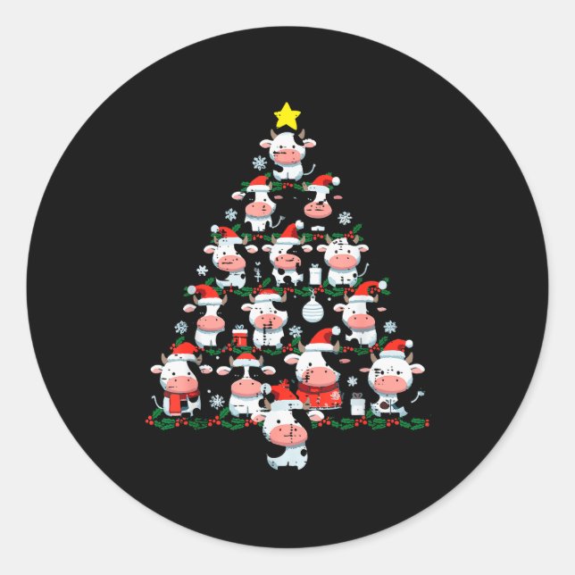 Pegatina Redonda Cows Christmas Tree Xmas Farm Animal Toddler Boys  (Anverso)