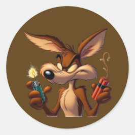 Pegatina Redonda Coyote de Dibujos Animados Travieso