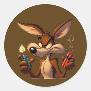 Pegatina Redonda Coyote de Dibujos Animados Travieso