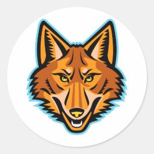 Pegatina Redonda Coyote Head Front Mascot