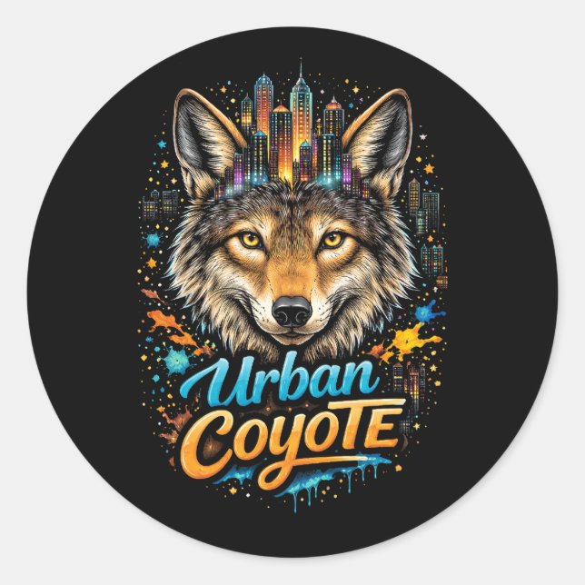 Pegatina Redonda Coyote Urbano (Anverso)