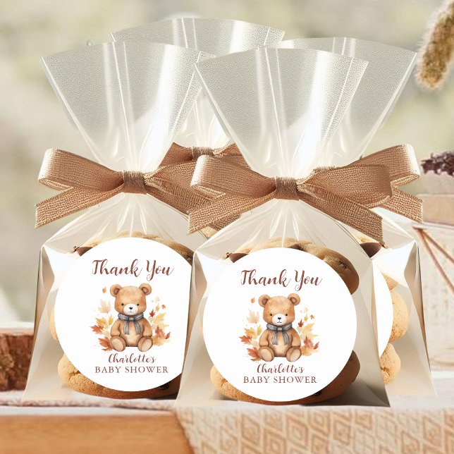 Pegatina Redonda Cozy Autumn Teddy Bear Thank You (Subido por el creador)