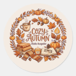 Pegatina Redonda Cozy Autumn Wreath / Otoño Acogedor