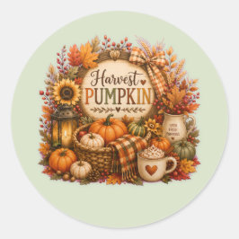 Pegatina Redonda Cozy Harvest Pumpkin / Cosecha Acogedora