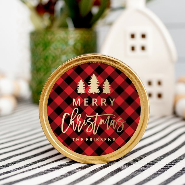 Pegatina Redonda Cozy Plaid | Red and Black Buffalo Plaid (Subido por el creador)