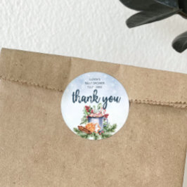 Pegatina Redonda Cozy Winter Hot Cocoa Snowly Baby Shower gracias