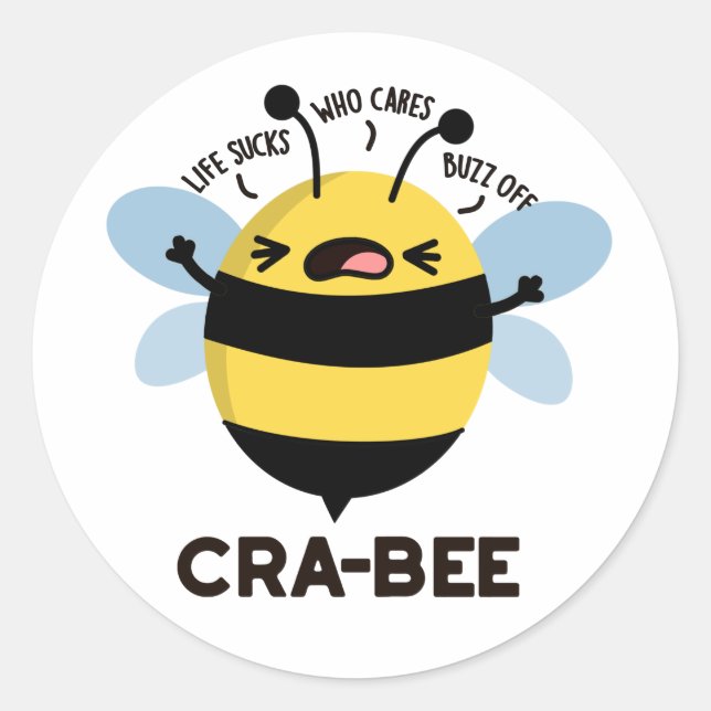 Pegatina Redonda Cra-bee Funny Crabby Bee Pun (Anverso)