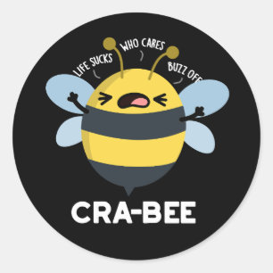 Pegatina Redonda Cra-bee Funny Crabby Bee Pun Dark BG