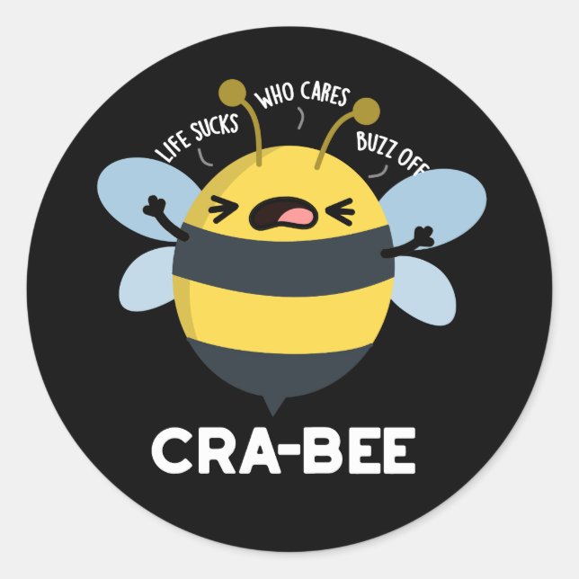 Pegatina Redonda Cra-bee Funny Crabby Bee Pun Dark BG (Anverso)