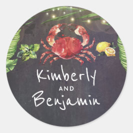 Pegatina Redonda Crab Beach Tropical Palm String Lights