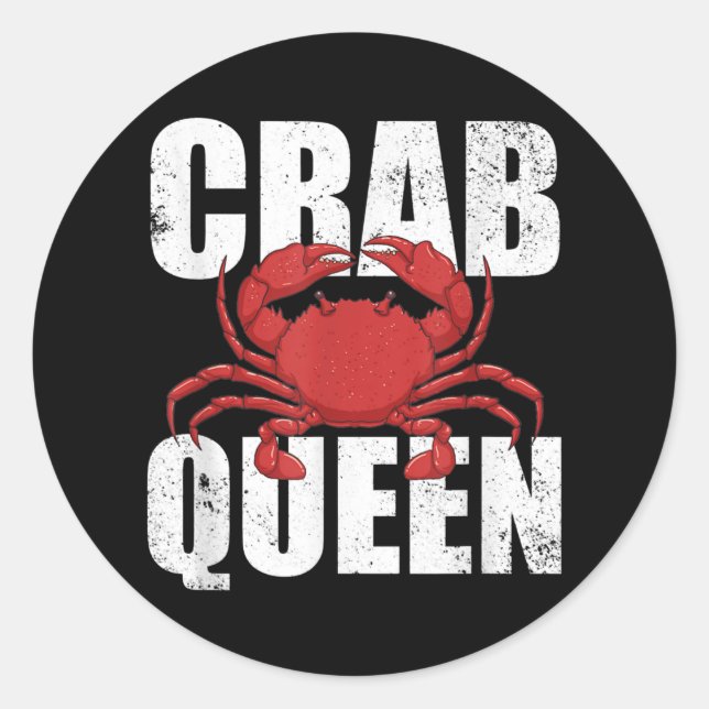 Pegatina Redonda Crab Queen Seafood Crab Meat Lover Crab Fishing (Anverso)