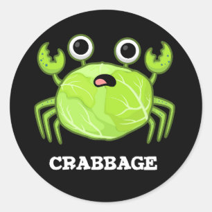 Pegatina Redonda Crabbage Funny Cabbage Crab Pun Dark BG