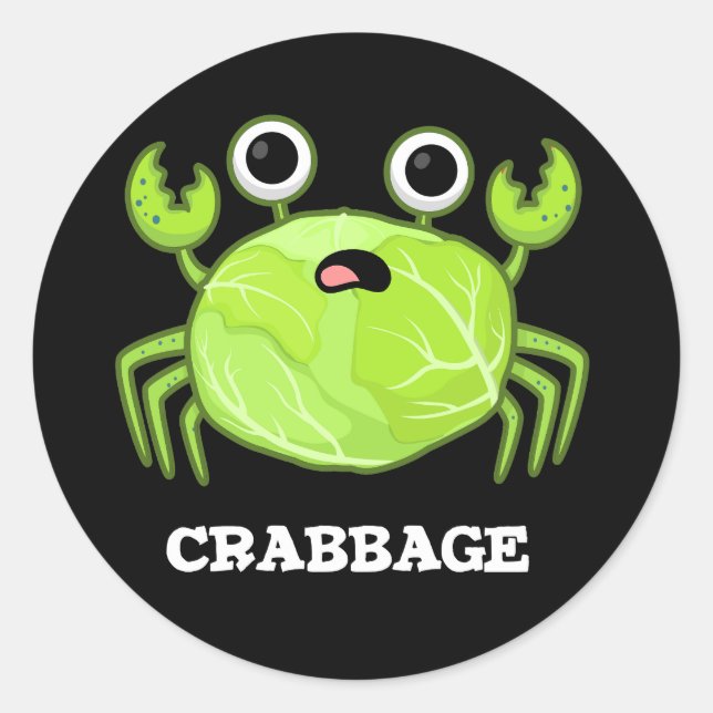 Pegatina Redonda Crabbage Funny Cabbage Crab Pun Dark BG (Anverso)