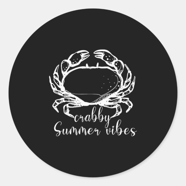 Pegatina Redonda Crabby Summer Vibes,love Crab, Beach Funny Gift Me (Anverso)