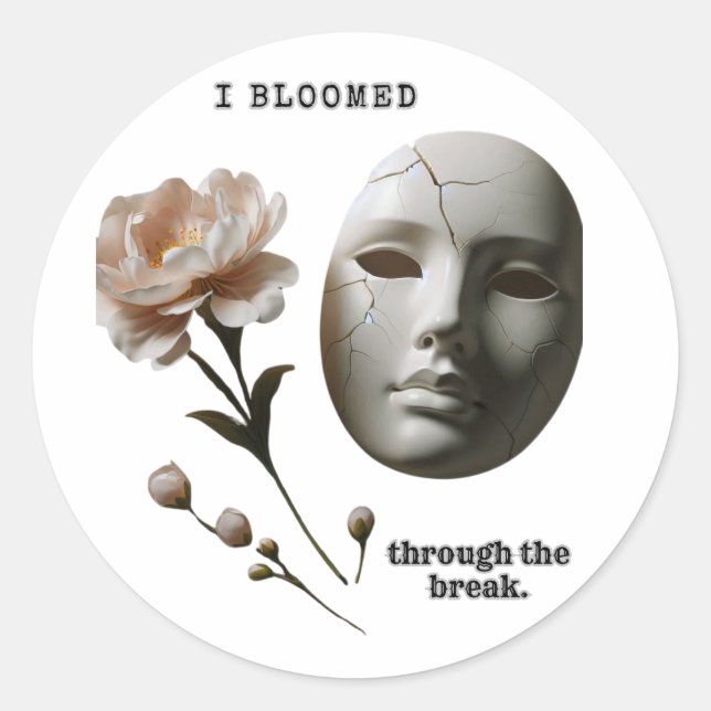 Pegatina Redonda Cracked and Bloomed – A symbolic and emotional wor (Anverso)