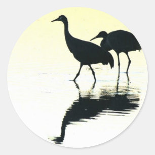 Pegatina Redonda Crane Aves Sandhill Animales de vida silvestre