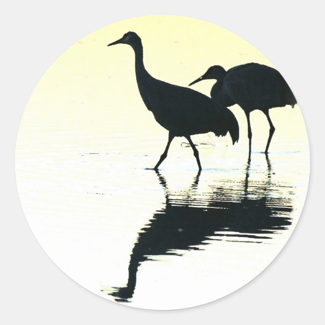 Pegatina Redonda Crane Aves Sandhill Animales de vida silvestre (Anverso)