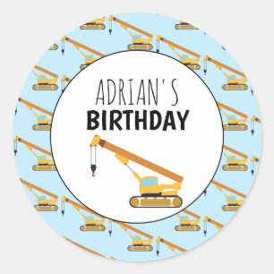 Pegatina Redonda Crane Construction Truck Boy Birthday Party