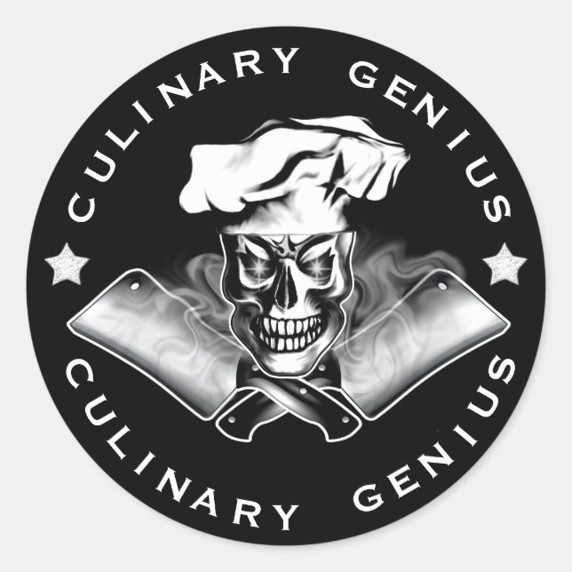 Pegatina Redonda Cráneo 3,1 del cocinero (Anverso)