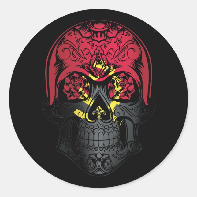 Pegatina Redonda Cráneo De Angola Y Bandera De Los Rosas (Anverso)