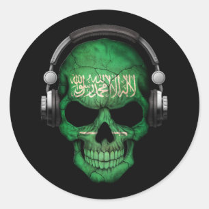 Pegatina Redonda Cráneo de Arabia Saudita adaptable de DJ con el