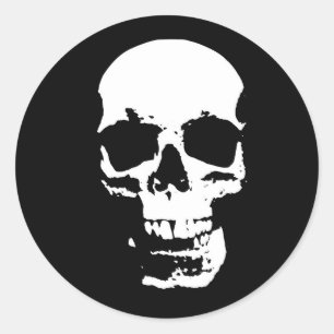 Pegatina Redonda Cráneo de arte pop blanco y negro