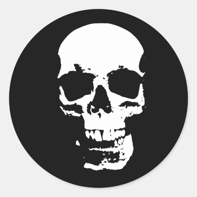 Pegatina Redonda Cráneo de arte pop blanco y negro (Anverso)