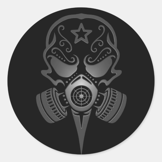 Pegatina Redonda Cráneo de azúcar con máscara de gas (Anverso)