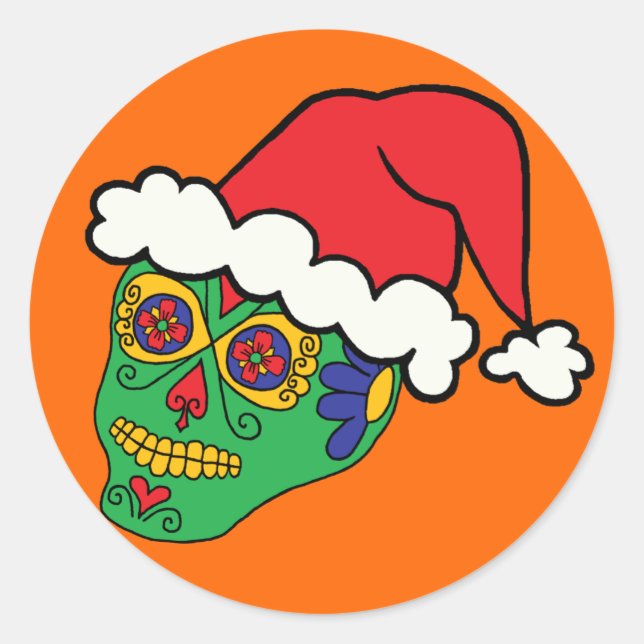 Pegatina Redonda Cráneo de azúcar de Navidad (Anverso)