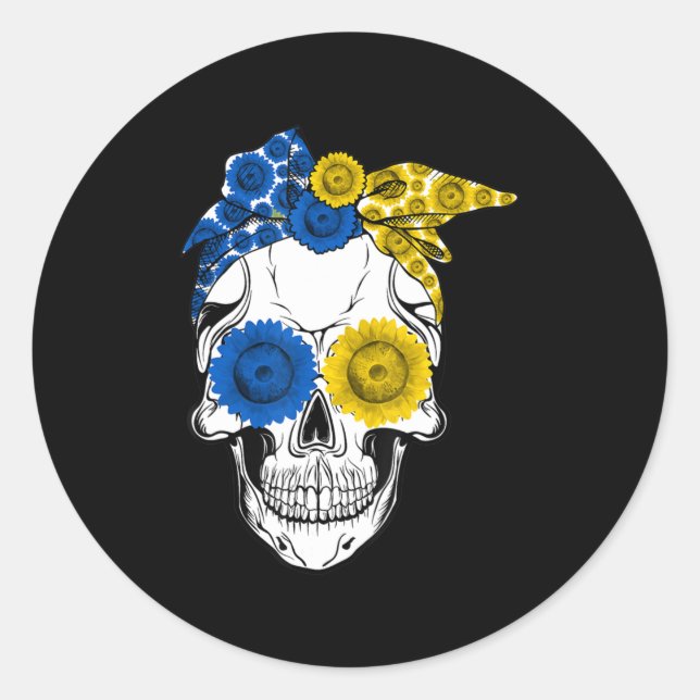 Pegatina Redonda Cráneo de azúcar Ucrania Girasol Ucrania Faja ucra (Anverso)