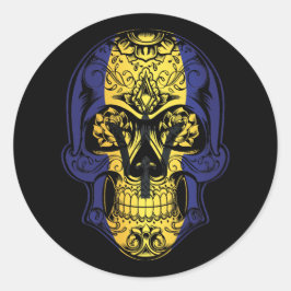 Pegatina Redonda Cráneo De Barbados Y Bandera De Rosas