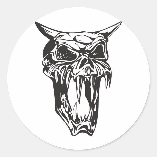 Pegatina Redonda cráneo de demonio maligno (Anverso)