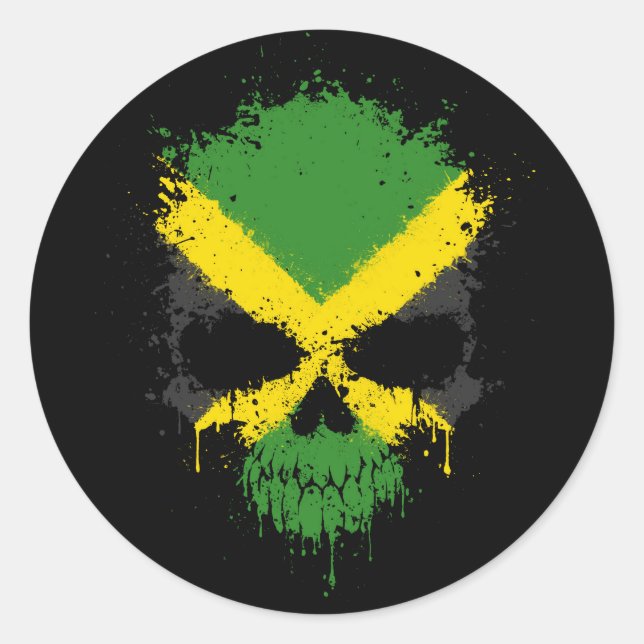 Pegatina Redonda Cráneo de la salpicadura del goteo de Jamaica (Anverso)
