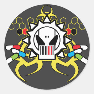 Pegatina Redonda Cráneo de la tecnología del Biohazard