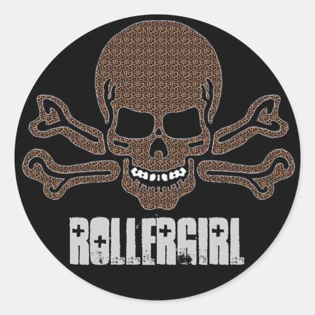 Pegatina Redonda cráneo de leopardo y encrucijada (Anverso)