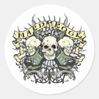 Pegatina Redonda Cráneo de Rock Duro y Guitars