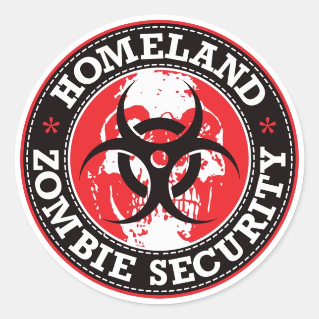 Pegatina Redonda Cráneo de seguridad para zombis - Rojo (Anverso)