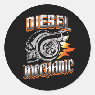 Pegatina Redonda Cráneo de turbocompresor diesel mecánico