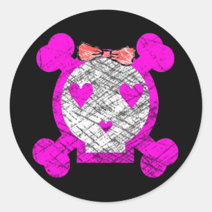 PEGATINA REDONDA CRÁNEO DEL CHICA DEL ESTILO EMO DEL GRUNGE