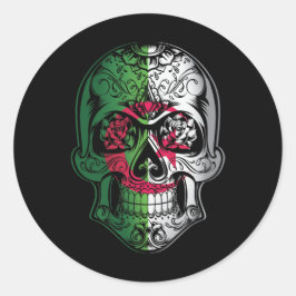 Pegatina Redonda Cráneo En Argelia Y Bandera De Los Rosas