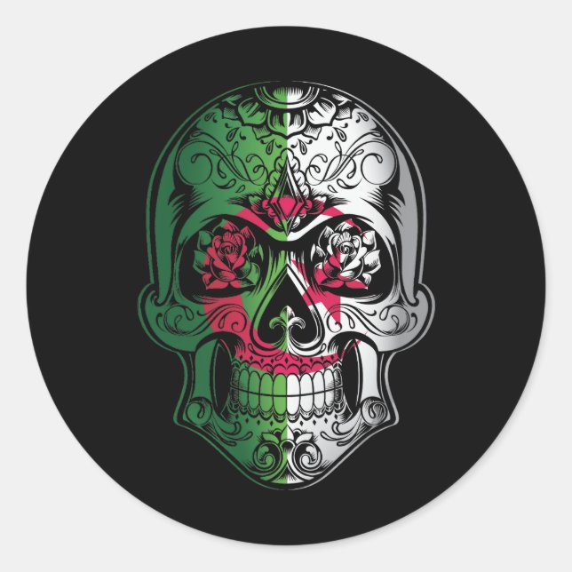 Pegatina Redonda Cráneo En Argelia Y Bandera De Los Rosas (Anverso)